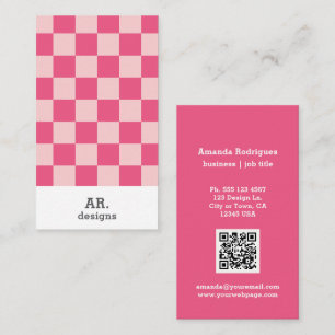 Modern Minimalist Pink Checkered QR Business Card