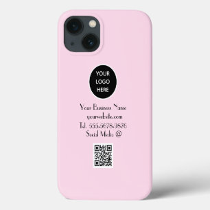Modern Minimalist Pink Custom logo QR Code iPhone 13 Case