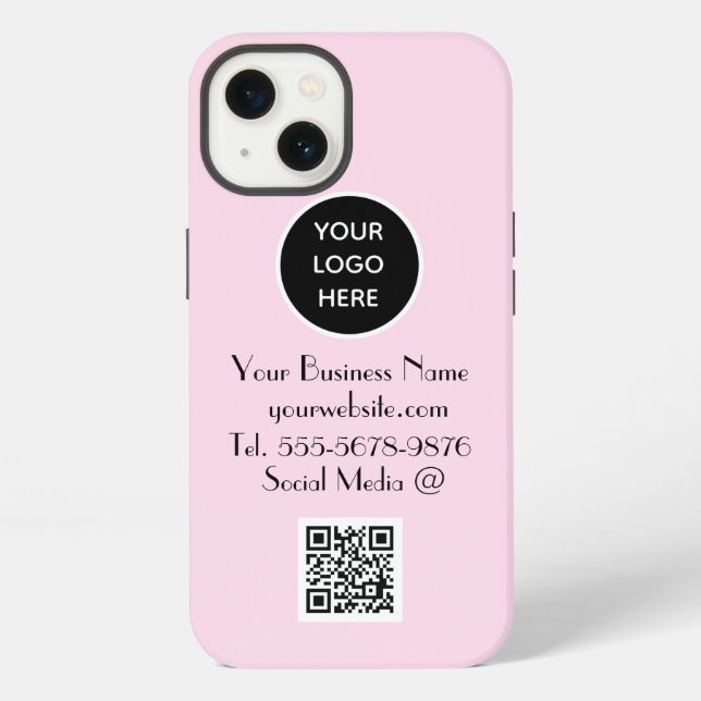Modern Minimalist Pink Custom logo QR Code iPhone Case (Back)