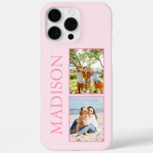 Modern Minimalist Pink Custom Photo Monogram iPhone 16 Pro Max Case