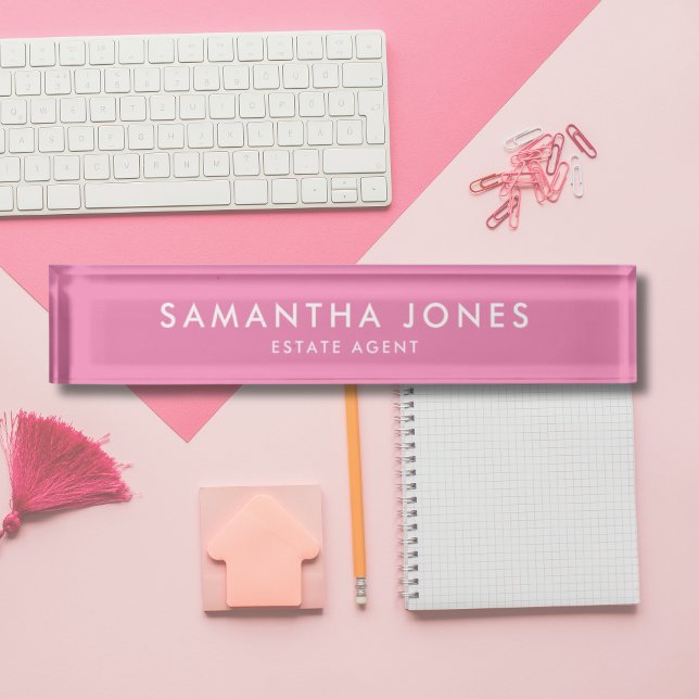 Modern Minimalist pink desk Nameplate (Professional Modern Minimalist Classic Pink Nameplate for her perfect for the girl boss ceo lady)
