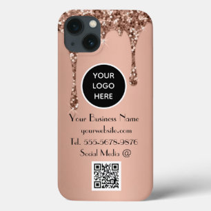 Modern Minimalist Pink Drip Custom logo QR Code iPhone 13 Case