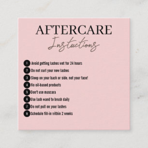 Modern Minimalist Pink Eyelashes Aftercare Card 