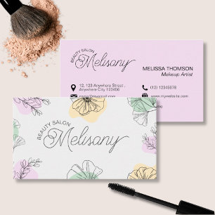 Modern Minimalist Pink Gold Green Floral Line Art Business Card