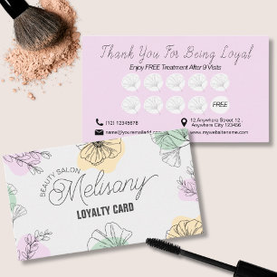 Modern Minimalist Pink Gold Green Floral Line Art Loyalty Card