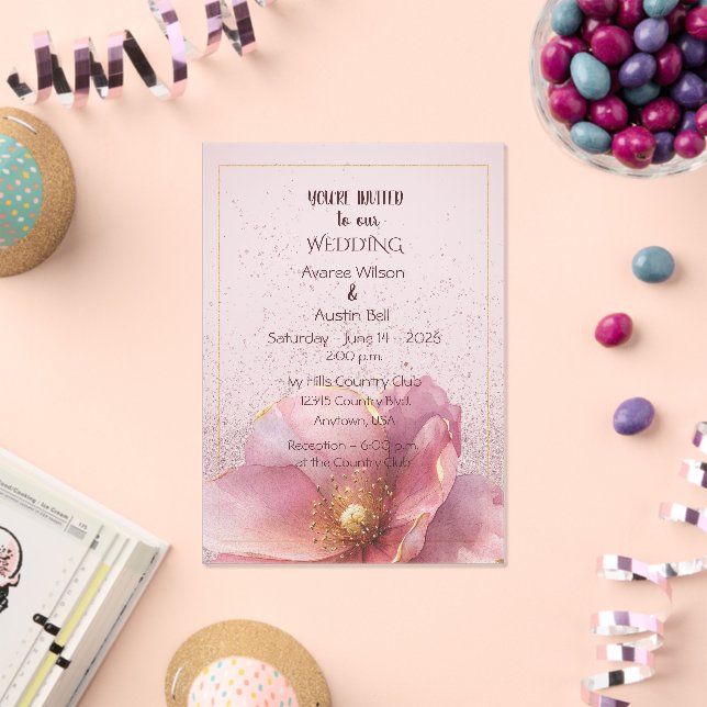 Modern Minimalist Pink Gold Wedding Acrylic Invitations (Insitu (Celebration))