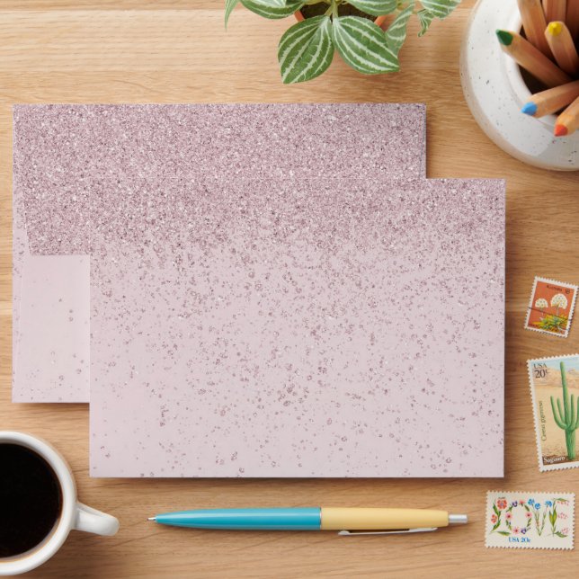 Modern Minimalist Pink Gold Wedding Envelope (Desk)