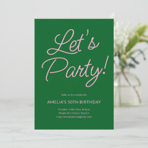 Modern Minimalist Pink Green Birthday Party Chic Invitation