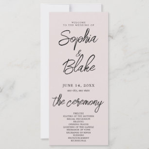 Modern Minimalist Pink Grey Wedding Program