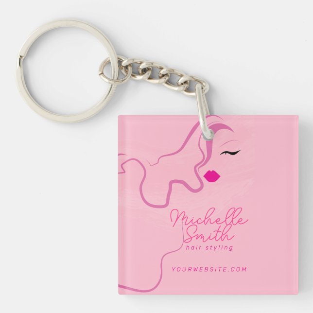 Modern minimalist pink hair styling wavy hairstyle key ring (Front)