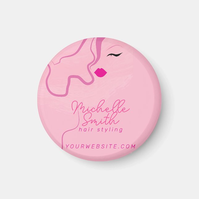 Modern minimalist pink hair styling wavy hairstyle magnet (Front)