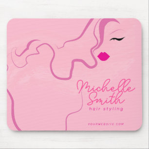 Modern minimalist pink hair styling wavy hairstyle mouse mat