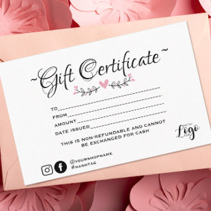 Modern minimalist pink heart Gift certificate