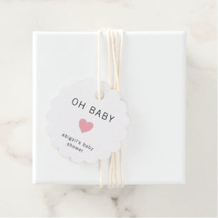 Modern Minimalist Pink Heart Girl Baby Shower Favour Tags