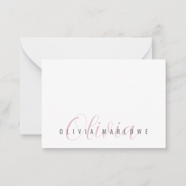 Modern Minimalist Pink Monogram Card (Front)