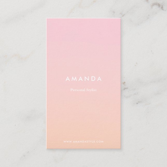 Modern minimalist pink orange gradient cute ombre business card (Front)