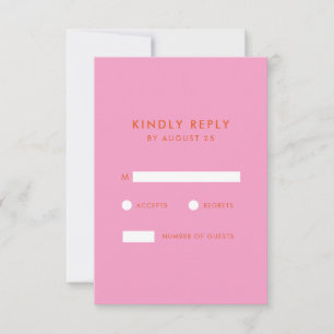 Modern Minimalist Pink Orange Wedding RSVP Card