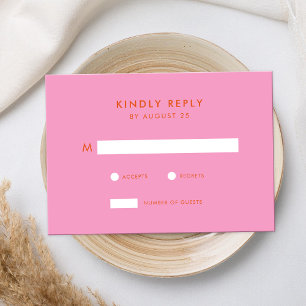 Modern Minimalist Pink Orange Wedding RSVP Card