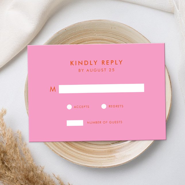 Modern Minimalist Pink Orange Wedding  RSVP Card (Creator Uploaded)