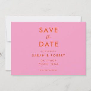 Modern Minimalist Pink Orange Wedding Save The Date