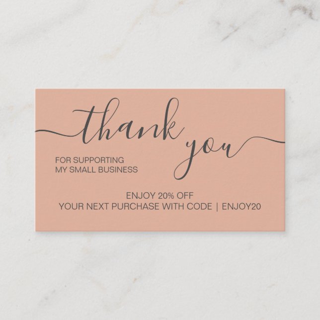 Modern Minimalist Pink Order Thank You Business Card (Front)