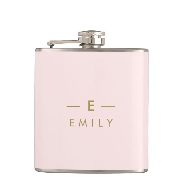 Modern Minimalist Pink Personalized Hip Flask (Front)