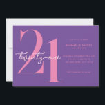 Modern Minimalist Pink Purple 21st Birthday Invitation<br><div class="desc">Modern minimalist 21st birthday invitation featuring simple design with chic typography and elegant script.</div>
