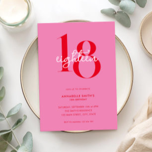 Modern Minimalist Pink Red 18th Birthday Invitation
