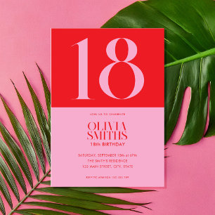 Modern Minimalist Pink Red 18th Birthday Invitation