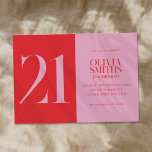 Modern Minimalist Pink Red 21st Birthday Invitation<br><div class="desc">Modern minimalist 21st birthday invitation featuring simple design with elegant chic typography in pink and red colour.</div>