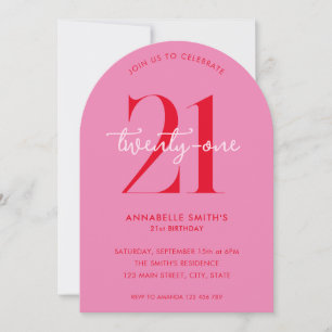 Modern Minimalist Pink Red 21st Birthday Invitation