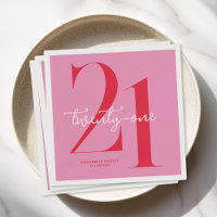 Modern Minimalist Pink Red 21st Birthday