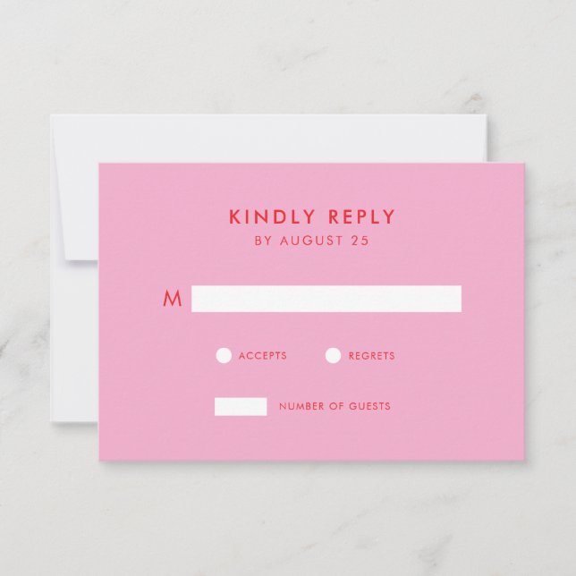 Modern Minimalist Pink Red Wedding  RSVP Card (Front)