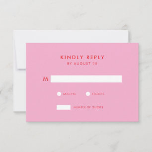 Modern Minimalist Pink Red Wedding RSVP Card