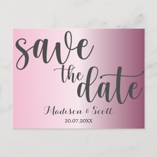 Modern minimalist Pink Save the Date Announcement Postcard (Front)