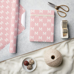 Modern Minimalist Pink simple monogram pattern Wrapping Paper