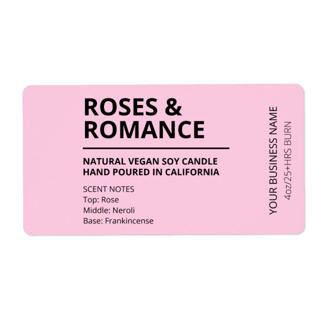 Modern Minimalist Pink Soy Wax Candle Labels (Front)