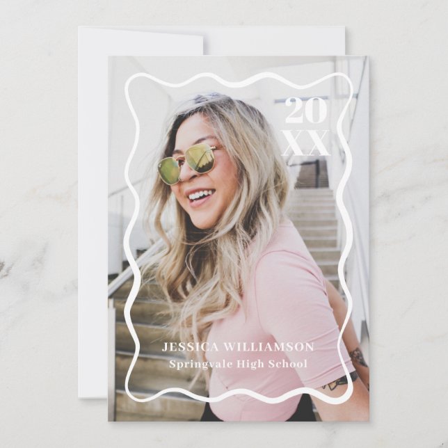 Modern Minimalist Pink Wavy Photo Graduation Party Invitation (Front)