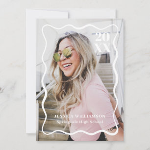 Modern Minimalist Pink Wavy Photo Graduation Party Invitation