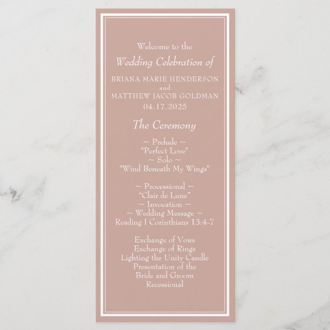 Modern Minimalist Pink Wedding Program Programme (Front)