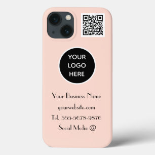 Modern Minimalist Pink White Custom logo QR Code iPhone 13 Case