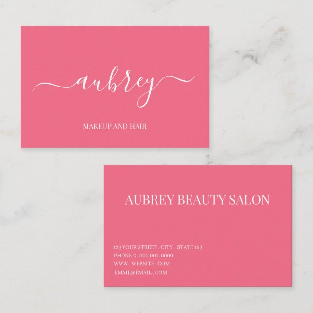 Modern minimalist pink white script   business card (Front/Back)