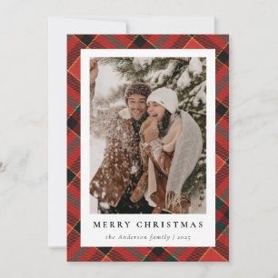 Modern Minimalist Plaid Christmas Family Photo Holiday Card