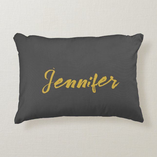 Modern Minimalist Plain Calligraphy Name Grey Gold Decorative Cushion (Front)