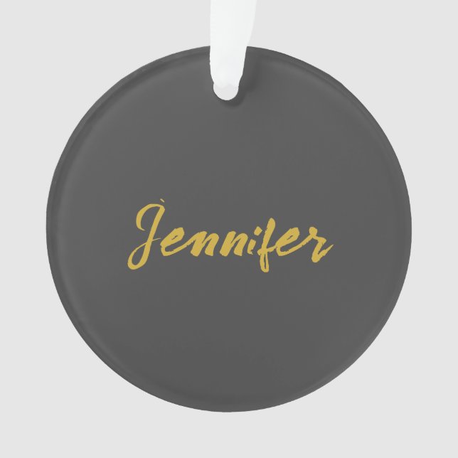 Modern Minimalist Plain Calligraphy Name Grey Gold Ornament (Front)