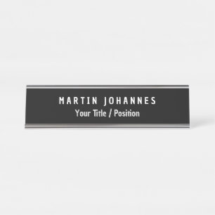 Modern Minimalist Plain Elegant Black & White Desk Name Plate