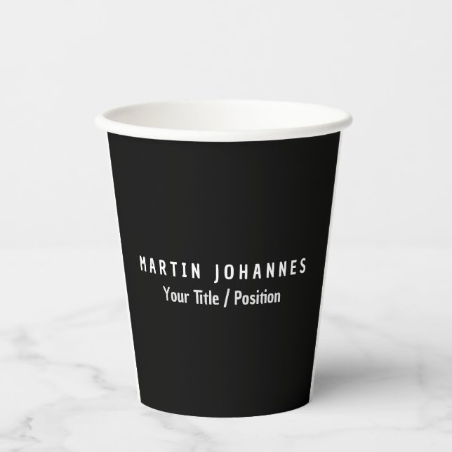 Modern Minimalist Plain Elegant Black & White Paper Cups (Front)