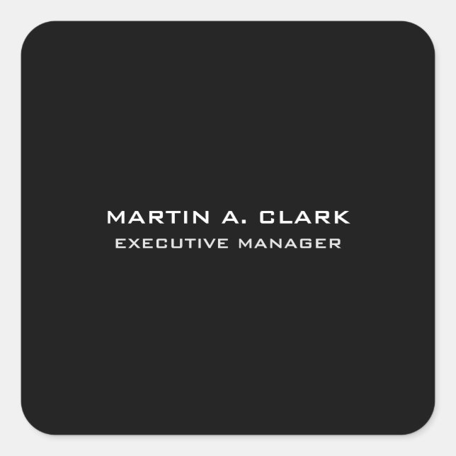 Modern Minimalist Plain Elegant Black & White Square Sticker (Front)