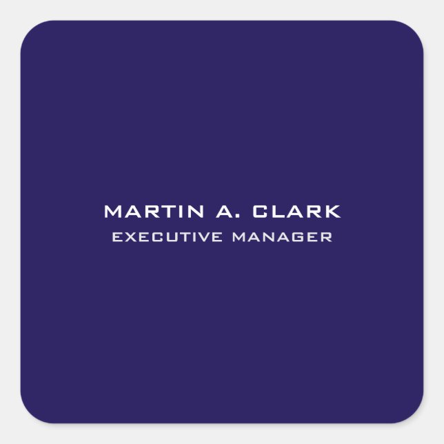 Modern Minimalist Plain Elegant Dark Blue Square Sticker (Front)