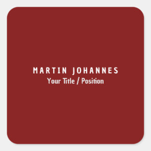 Modern Minimalist Plain Elegant Deep Red Square Sticker